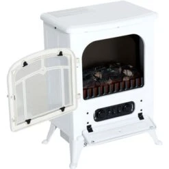 HOMCOM Cheminée électrique Poêle Style Rétro Thermostat 950-1850 W Blanc -Ubbink Magasin 8633776 3