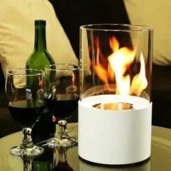 Mini Cheminée Personnelle, Cheminée à Alcool Ronde, Cheminée Au Bio-éthanol De Table De Décor De Paysage De Feu Réel, Brasero De Bureau, Pour Extérieur/Intérieur, 16.5 X 16.5 X 27.5 Cm,Blanc -Ubbink Magasin 88865667 4