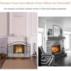 GOPLUS Écran De Cheminée Pour Isolation Des Étincelles Et Cendres, Pare-Feu De Cheminée, Panneau Protection Cheminée Décoratif, Pour Salon, Chambre, 113 X 34 X 84 Cm, Noir -Ubbink Magasin 89332108 5