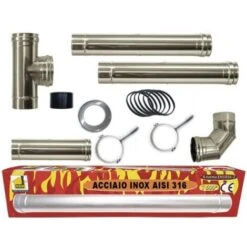 MBM Poêle à Pellets Tubes Kit 80 Mm. En Tube D'acier INOX 316 Résistant CE 600 ° Fait En Italie.