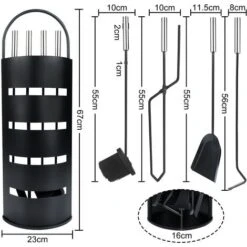 Serviteur De Cheminée Lot De 5 Accessoires De Cheminée En Acier Inoxydable Avec Support, Balai, Pinces, Tisonnier Et Pelle à Cendres Noir HENGMEI -Ubbink Magasin 90040659 2