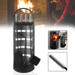 Serviteur De Cheminée Lot De 5 Accessoires De Cheminée En Acier Inoxydable Avec Support, Balai, Pinces, Tisonnier Et Pelle à Cendres Noir HENGMEI -Ubbink Magasin 90040659 5