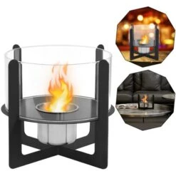 Cheminée Bioéthanol Cheminée De Table éthanol Cheminée Au Bioéthanol Avec Pierres Décoratives Foyer De Terrasse Au Bioéthanol (TYPE B) HENGMEI -Ubbink Magasin 90040697 4
