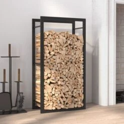Portant De Bois De Chauffage Porte-bûches - Abri De Stockage Pour Jardin - Noir Mat 50x28x94 Cm Acier BV995709 - BonneVie