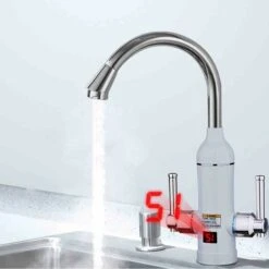 Robinet Chauffant Instantané 220V Conception À Double Poignée Robinet Électrique 360° Avec Affichage De La Température Robinet D'eau Chaude Électrique Instantané 3000W Protection Multi-sécurité