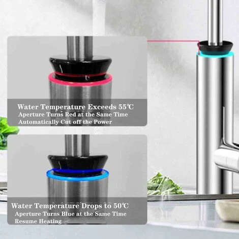 Robinet D'eau Chaude Électrique Instantané Acier Inoxydable 220 V Indication De Surchauffe Chauffe-Eau Électrique Pivotant À 360 Degrés Chaud Et FroidIsolation De L'eau Et De L'électricité 5 Robinet D'eau Chaude Électrique Instantané Acier Inoxydable 220 V Indication De Surchauffe Chauffe-Eau Électrique Pivotant À 360 Degrés Chaud Et FroidIsolation De L'eau Et De L'électricité – Image 3