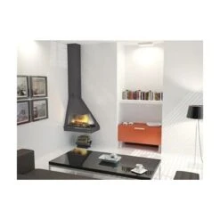 Cheminée De Coin Gauche Suspendue Et Foyer Acier 12 Kw
