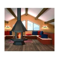 Cheminée Centrale à Base Et Foyer Réfractaire Avec Porte Vitrée 16 Kw