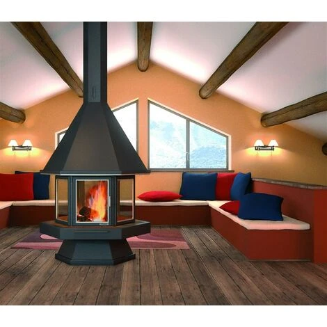 Cheminée Centrale à Base Et Foyer Réfractaire Avec Porte Vitrée 16 Kw 4 Cheminée Centrale à Base Et Foyer Réfractaire Avec Porte Vitrée 16 Kw – Image 2