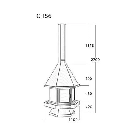 Cheminée Centrale à Base Et Foyer Réfractaire Avec Porte Vitrée 16 Kw 5 Cheminée Centrale à Base Et Foyer Réfractaire Avec Porte Vitrée 16 Kw – Image 3