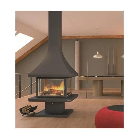 Cheminée Centrale Base Réfractaire Avec Porte En Verre Et Cadre Anthracite 16 Kw 3 Cheminée Centrale Base Réfractaire Avec Porte En Verre Et Cadre Anthracite 16 Kw
