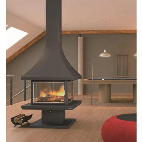 Cheminée Centrale Base Réfractaire Avec Porte En Verre Et Cadre Anthracite 16 Kw 4 Cheminée Centrale Base Réfractaire Avec Porte En Verre Et Cadre Anthracite 16 Kw – Image 2