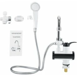 Réchauffeur De Cuisine Robinet électrique Instantané, Chauffe-eau Distributeur Avec LED Numérique Chauffage Affichage De La Température Chaude Et Froide, Pommeau De Douche EU( 1 Sous L'entrée)