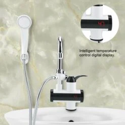 Réchauffeur De Cuisine Robinet électrique Instantané, Chauffe-eau Distributeur Avec LED Numérique Chauffage Affichage De La Température Chaude Et Froide, Pommeau De Douche EU( 1 Sous L'entrée) -Ubbink Magasin 95346664 4