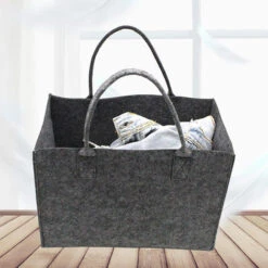 Panier à Bois　Sac à Bûches En Feutre Panier à Bûches En Bois Sac De Rangement Pour Bûches De Cheminée Gris Foncé 43,5 X 38,5 X 30,5 Cm -Ubbink Magasin 96340408 4