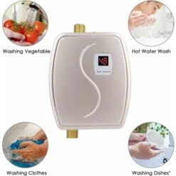 Chauffe Eau Instantané Electrique, 220V 3800W Mini Chauffe-Eau Instantané Sans Réservoir Thermostat Réglable, Portable Mini Cuisine Chauffe-eau Chaude Pour Salle De Bains Cuisine (Doré) -Ubbink Magasin 96499938 4