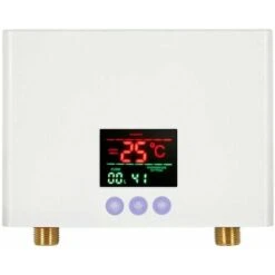 Chauffe-Eau Instantané 3KW Mini Chauffe-Eau Électrique Sans Réservoir Mural Avec Affichage LED Réglage De La Température à 3 Niveaux Télécommande Pour Maison Cuisine Salle De Bains (Blanc)
