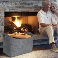 2 Pièces Sacs En Feutre Pour Bois De Cheminée Pliable Grand Panier Pour Bois De Cheminée Shopper 55x30x40cm - Gris Clair NAIZY -Ubbink Magasin 99356351 5