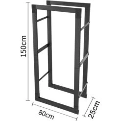 Porte Bûche Intérieur Étagère à Bois De Chauffage Pour Intérieur Extérieur 80x150x25cm Etagère De Cheminée - Noir NAIZY -Ubbink Magasin 99356497 2